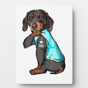 ダッシュンドタトゥーIラブパパおもしろい犬ダッシュンドFa フォトプラーク