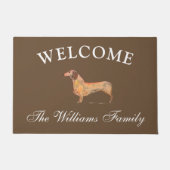 ダッシュンドッグウィーナーペットモダンかわいい水色 ドアマット (正面)