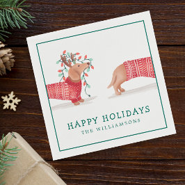 ダッシュンドッグコージーレッドニットのクリスマスセーター スタンダードカクテルナプキン