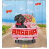 ダッシュンドッグバレンタインズデイトラックハート シャワーカーテン (正面)