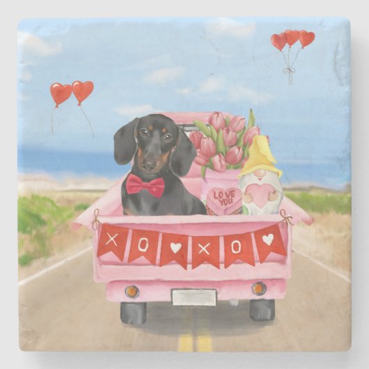 ダッシュンドッグバレンタインズデイトラックハート ストーンコースター (正面)