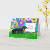 ダッシュンドッグ誕生日デイ カード (黄色い花)