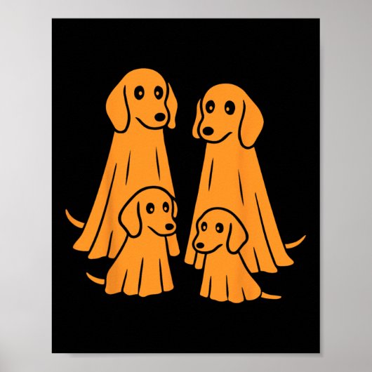 ダッシュンドハロウィーン幽霊ファミリーおもしろい犬恋人 ポスター (正面)