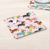 ダッシュンドバースデーパーティーお祝い スクエアペーパーコースター (アングル)