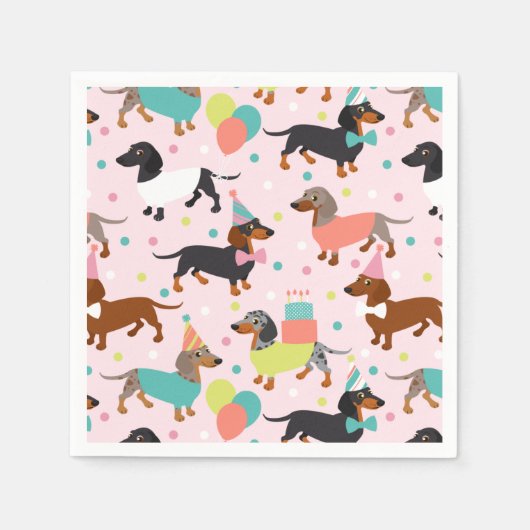 ダッシュンドバースデーパーティーお祝い スタンダードカクテルナプキン (正面)