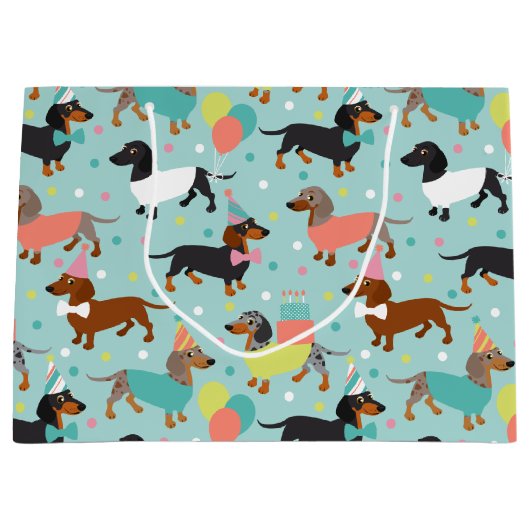 ダッシュンドバースデーパーティーお祝い ラージペーパーバッグ (正面)