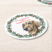 ダッシュンドホリデーリースパーソナライズされたクリスマス ラウンドペーパーコースター (アングル)