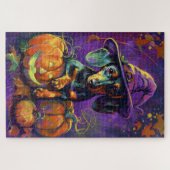 ダッシュン不気味ドグハロウィーン魔女とカボチャ ジグソーパズル (横)