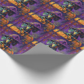 ダッシュン不気味ドグハロウィーン魔女とカボチャ ラッピングペーパー (角)