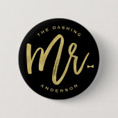 ダッシング氏金ゴールドブラシスクリプトボウタイウェディングパーティー 缶バッジ (正面)