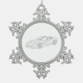 ダッジビパーモパーマッスルカーブラック&ホワイトアート スノーフレークピューターオーナメント (正面)