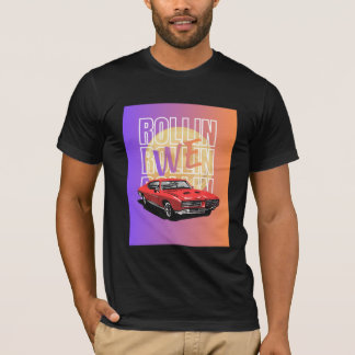 ダッジ・チャージャーデザインの黒いTシャツ・ハーフスリーブ Tシャツ