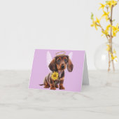ダッチシュント子犬エンジェルグリーティングカード任意の大事な行事 カード (黄色い花)