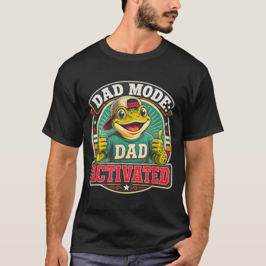 ダッドモード起動 カエルお父さん 楽しい新米パパ Tシャツ (正面)