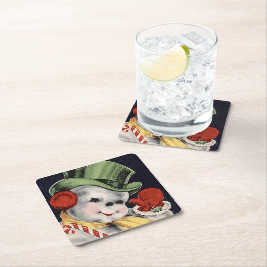 ダッパークリスマス雪だるま スクエアペーパーコースター (インサイチュ)