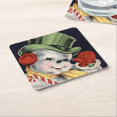 ダッパークリスマス雪だるま スクエアペーパーコースター (アングル)