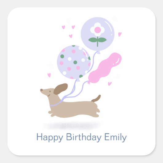 ダッパーソナライズされたシュント誕生日パーティー犬の恋人 スクエアシール (正面)