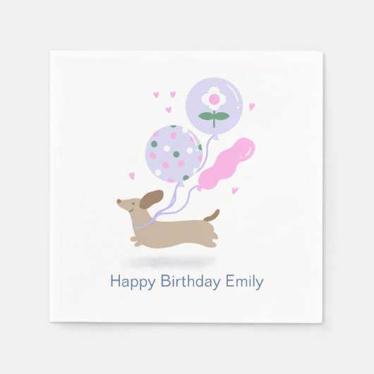 ダッパーソナライズされたシュント誕生日パーティー犬の恋人 スタンダードカクテルナプキン (正面)