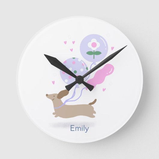 ダッパーソナライズされたシュント誕生日パーティー犬の恋人 ラウンド壁時計 (正面)