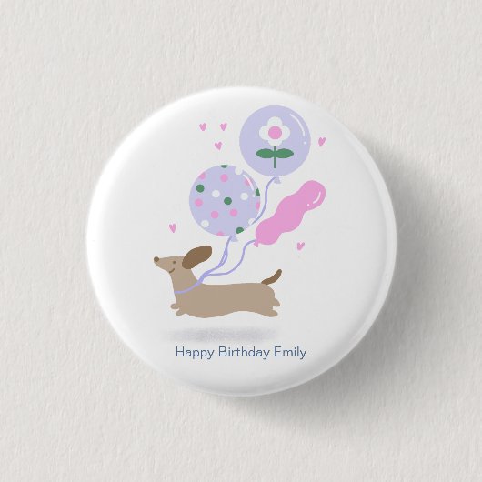 ダッパーソナライズされたシュント誕生日パーティー犬の恋人 缶バッジ (正面)