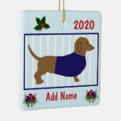 ダッパーソナライズされたシュント – Doxie Puppy Dog – 青 セラミックオーナメント (右)