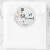 ダッパー人形たった今結婚しましたシール ラウンドシール (バッグ)