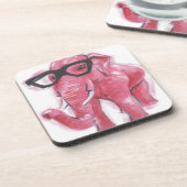 ダッパー動物 |メガネのピンクの象 コースター (左側)