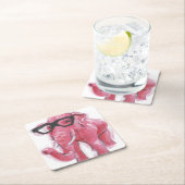 ダッパー動物 |メガネのピンクの象 スクエアペーパーコースター (インサイチュ)