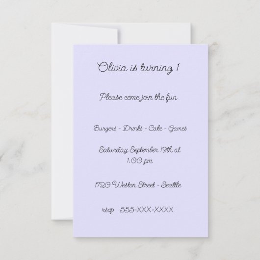 ダッフェミニンシュンダニー大事な行事パーティー 招待状 (裏面)