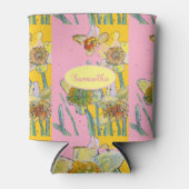 ダッフォジ絵画ルの水彩黄色ピンクフローラ 缶クーラー (正面)