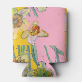 ダッフォジ絵画ルの水彩黄色ピンクフローラ 缶クーラー (裏面)