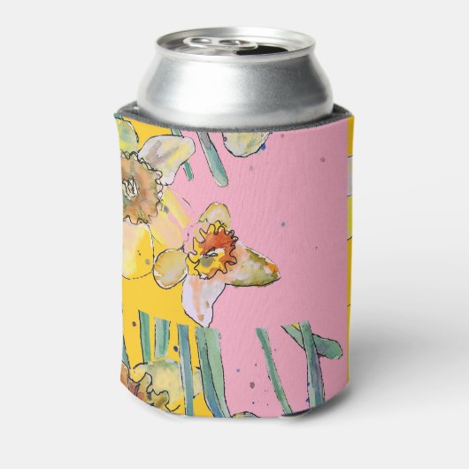 ダッフォジ絵画ルの水彩黄色ピンクフローラ 缶クーラー (缶裏面)