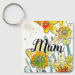ダッフォディルウォーターカラーフラワーアート誕生日ムームゴルフ キーホルダー