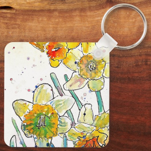 ダッフォディルウォーターカラーフラワーアート誕生日ムームゴルフ キーホルダー (裏面)