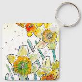 ダッフォディルウォーターカラーフラワーアート誕生日ムームゴルフ キーホルダー (裏面)