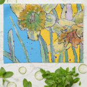 ダッフォディルフラワーフローラ春ウォーターカラーウォメンズ キッチンタオル (折り畳み)