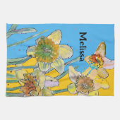 ダッフォディルフラワーフローラ春ウォーターカラーウォメンズ キッチンタオル (横)