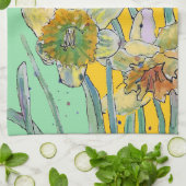 ダッフォディルフラワーフローラ春ウォーターカラーミント キッチンタオル (折り畳み)