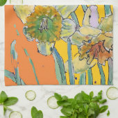 ダッフォディルフラワーフローラ春水彩オレンジ キッチンタオル (折り畳み)