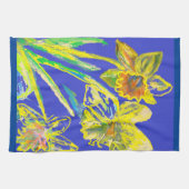 ダッフォディルフラワーフローラ春水彩青茶 キッチンタオル (横)