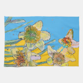 ダッフォディルフラワーフローラ春水彩青 キッチンタオル (横)