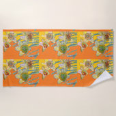 ダッフォディルフラワーフローラ水彩オレンジビーチ ビーチタオル (正面)