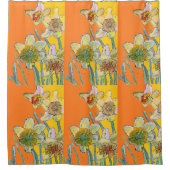 ダッフォディルフラワーフローラ水彩オレンジ シャワーカーテン (正面)