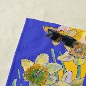 ダッフォディルフラワーフローラ水彩ネイビーブルー ビーチタオル (インサイチュ)