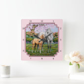 ダップルグレークォーターホースマーレパロミノフォールピンク スクエア壁時計 (ホーム)