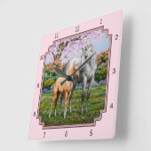 ダップルグレークォーターホースマーレパロミノフォールピンク スクエア壁時計 (傾斜)