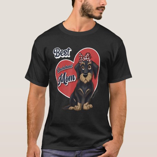 ダッ最高のシュントママ可愛いダークワイヤ毛犬 Tシャツ (正面)