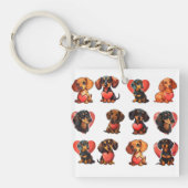 ダッ魅力的シュントと赤いハート水色 キーホルダー (正面)