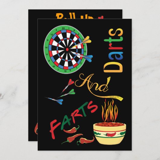 ダディおもしろいーがシャワーを浴びる – Darts and Farts 招待状 (正面/裏面)