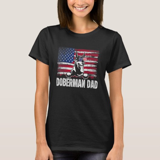 ダディなドーベルマン 父の日 アメリカ国旗 Tシャツ (正面)